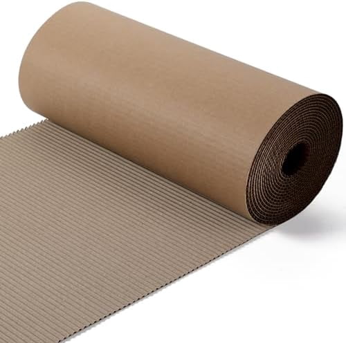 Corrugated Cardboard Roll 12 x 197 Inch Singleface Corrugated Paper Roll Heavy Duty Large Corrugated Wrap Paper Sheet for Christmas Gift Packing, Storage, Shipping, DIY