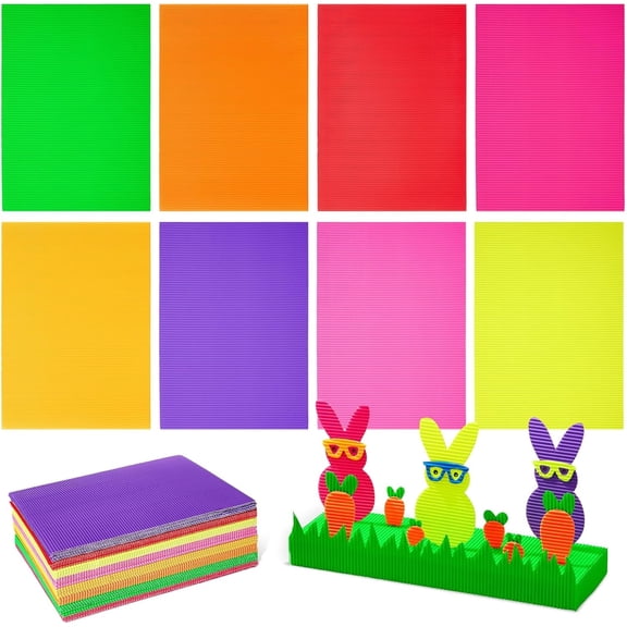 Corrugated Cardboard Sheets - 64 Pack, 8.3 x 11.8 In, Multicolor - Sturdy Corrugated Paper for Craft Supplies - Easy-to-Cut Thin Cardboard Sheets - Vibrant Colored Paper for School