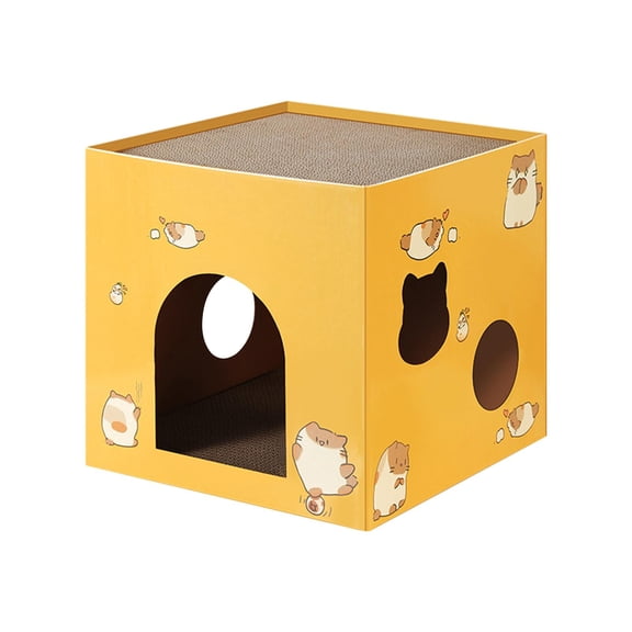Corrugated Cat Cardboard Box Kitty House Scratching Board for Hideout Indoor Yellow L