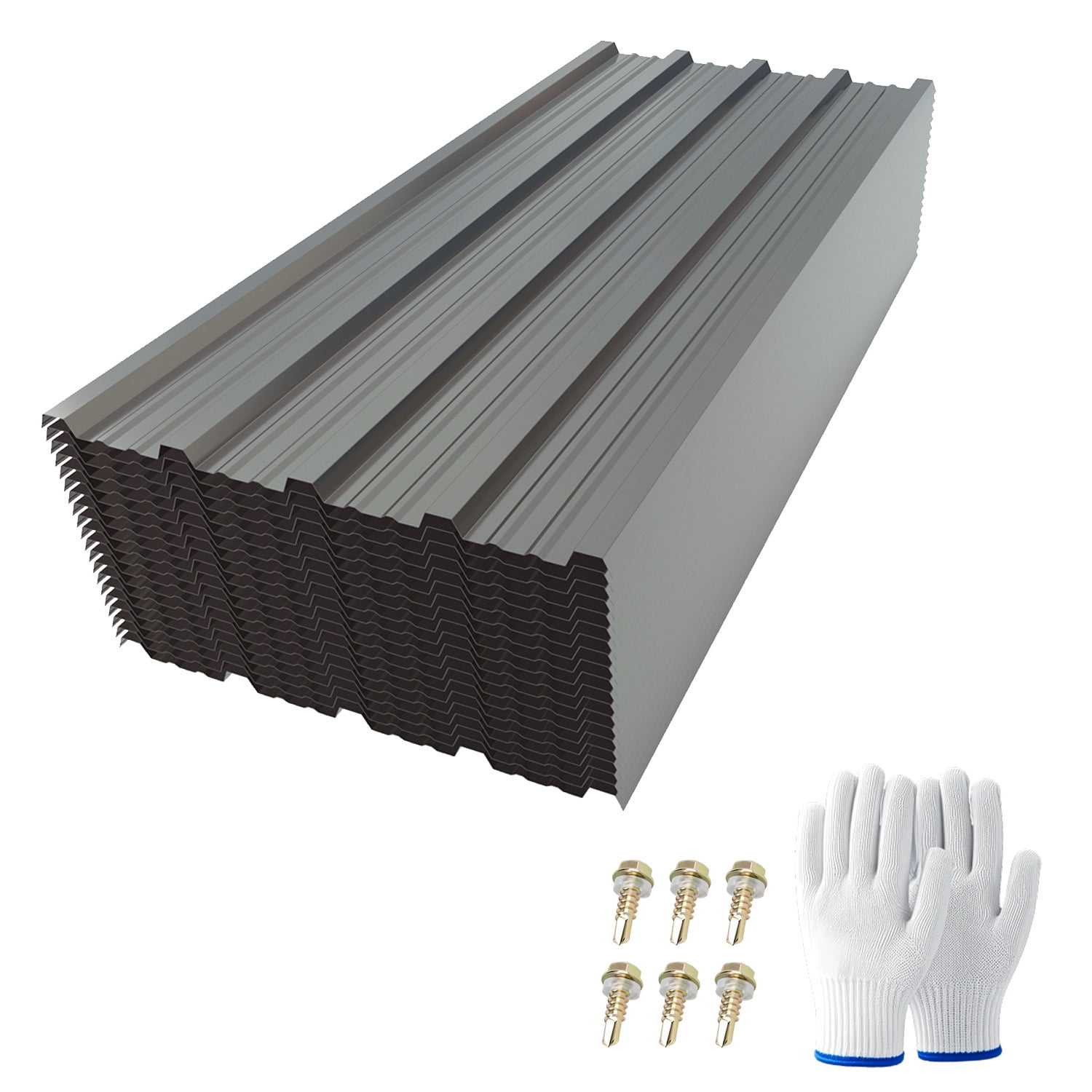 Corrugated Galvanized Metal Roofing Panels 18.9x42.52 in, Waterproof Metal Siding for Outdoor House Storage Chicken Coop Garage Shed, Gray, 20pcs