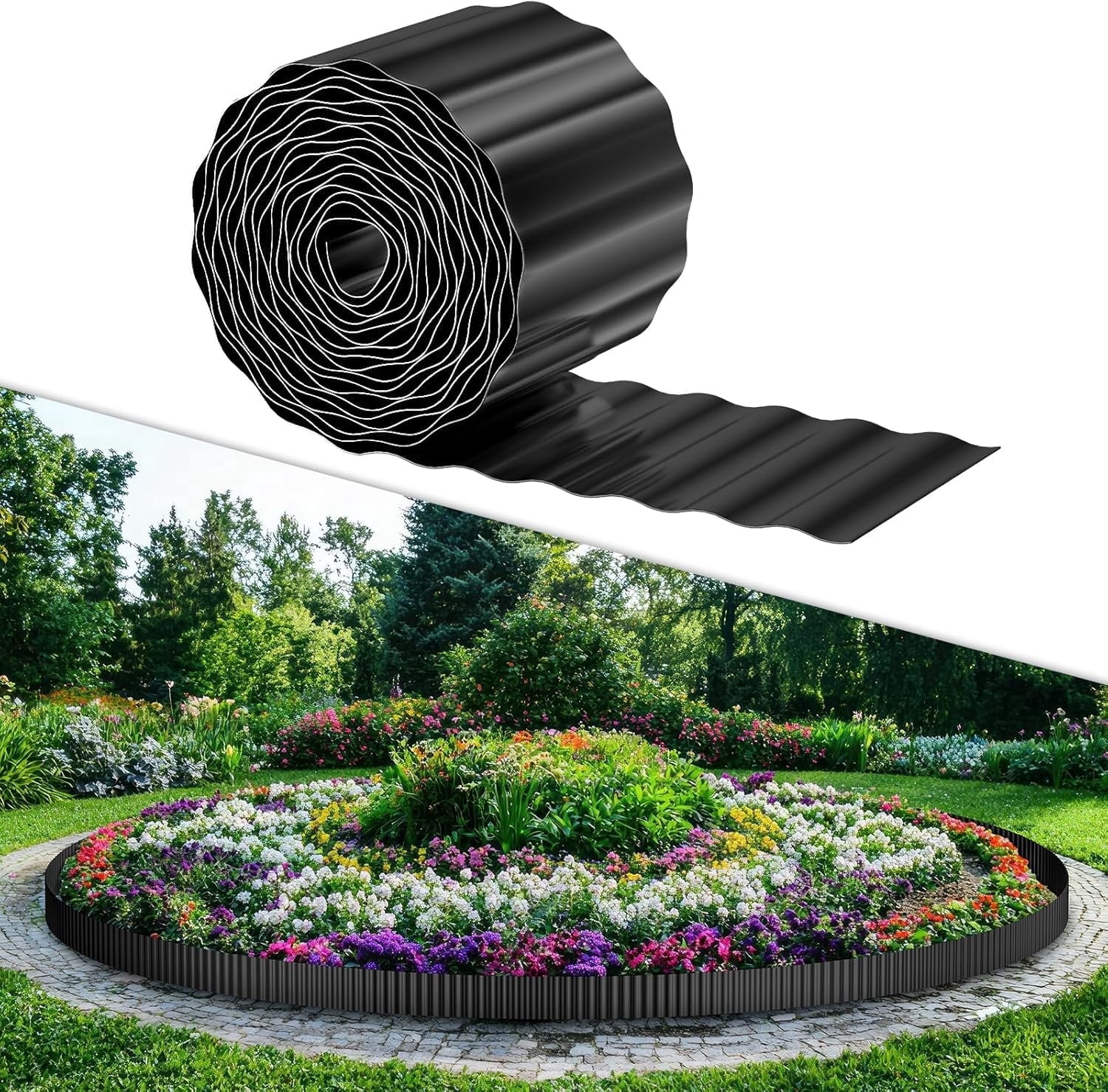 Corrugated Metal Garden Edging, 6'' x 20FT Landscape Border for Flower Bed, Lawn, Yard, Paver Black