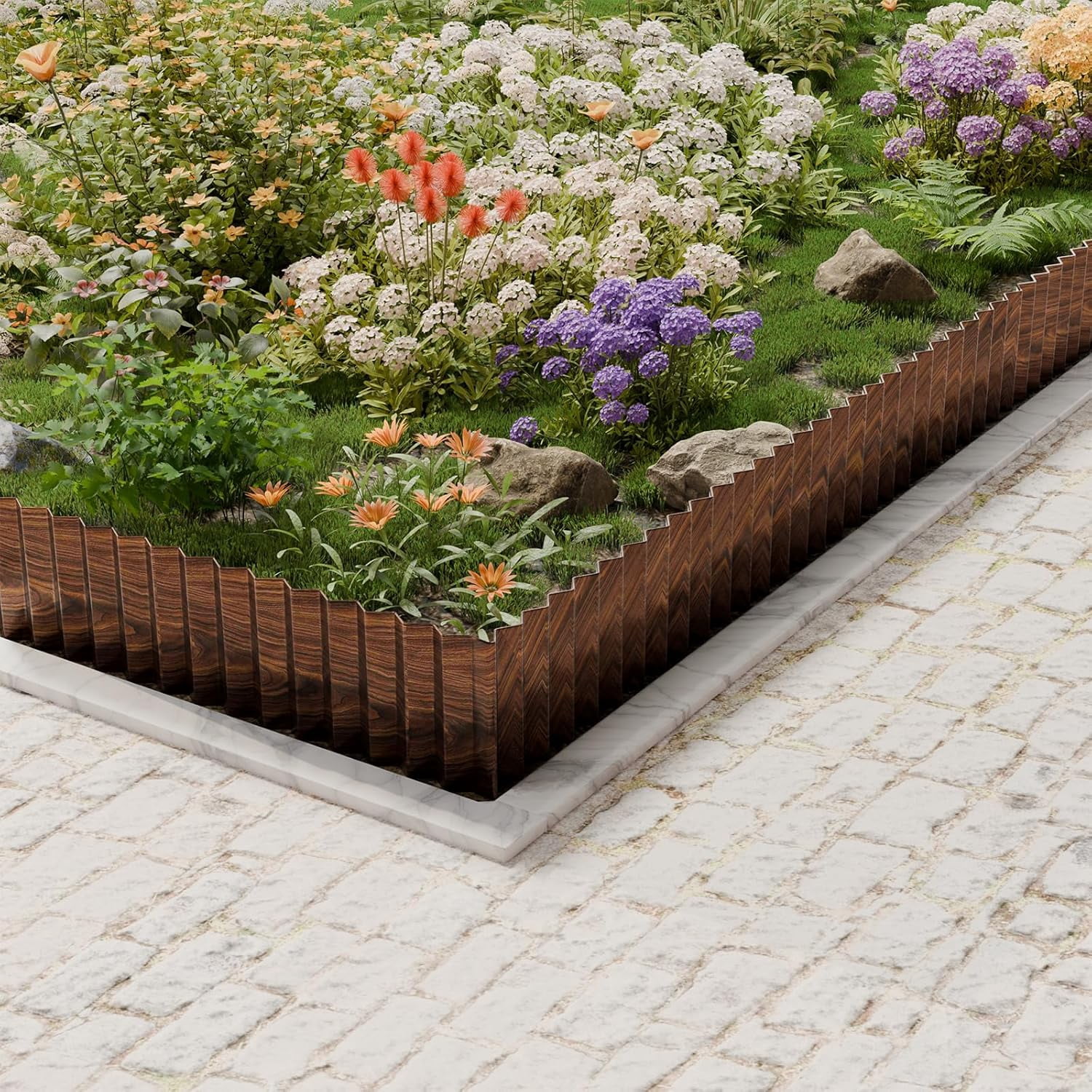 Corrugated Metal Garden Edging, 6" x 50' Sturdy Lawn Border for Flower Beds, Garden & Yard - Brown