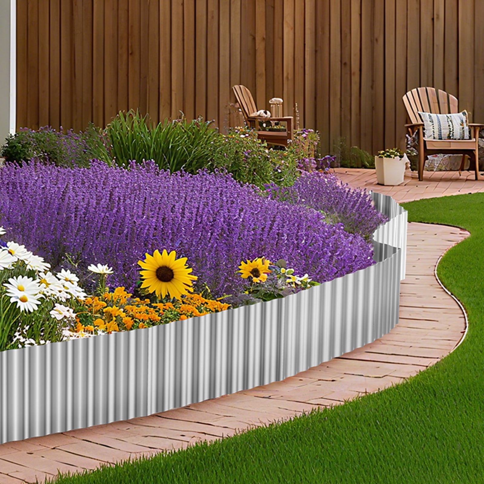 Corrugated Metal Garden Edging, 6''x20FT Galvanized Steel Landscape Border for Flower Beds, Lawn, Yard & Pavers