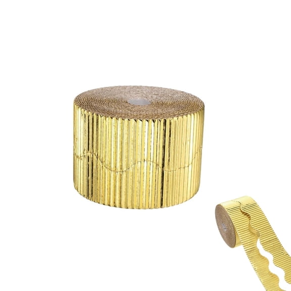 Corrugated Paper Decorative Wavy Border,Bulletin Board Borders Decorative Scalloped Wavy Rolled Trim for Classroom,Birthday Decor,Gold