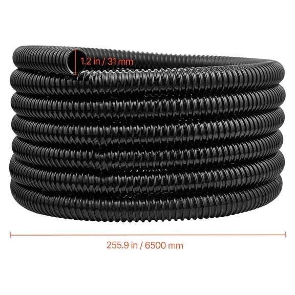 Corrugated Pond Tubing 1 in x 21 ft, Flexible PVC Black Drain Hose for Pump Fountain Filter