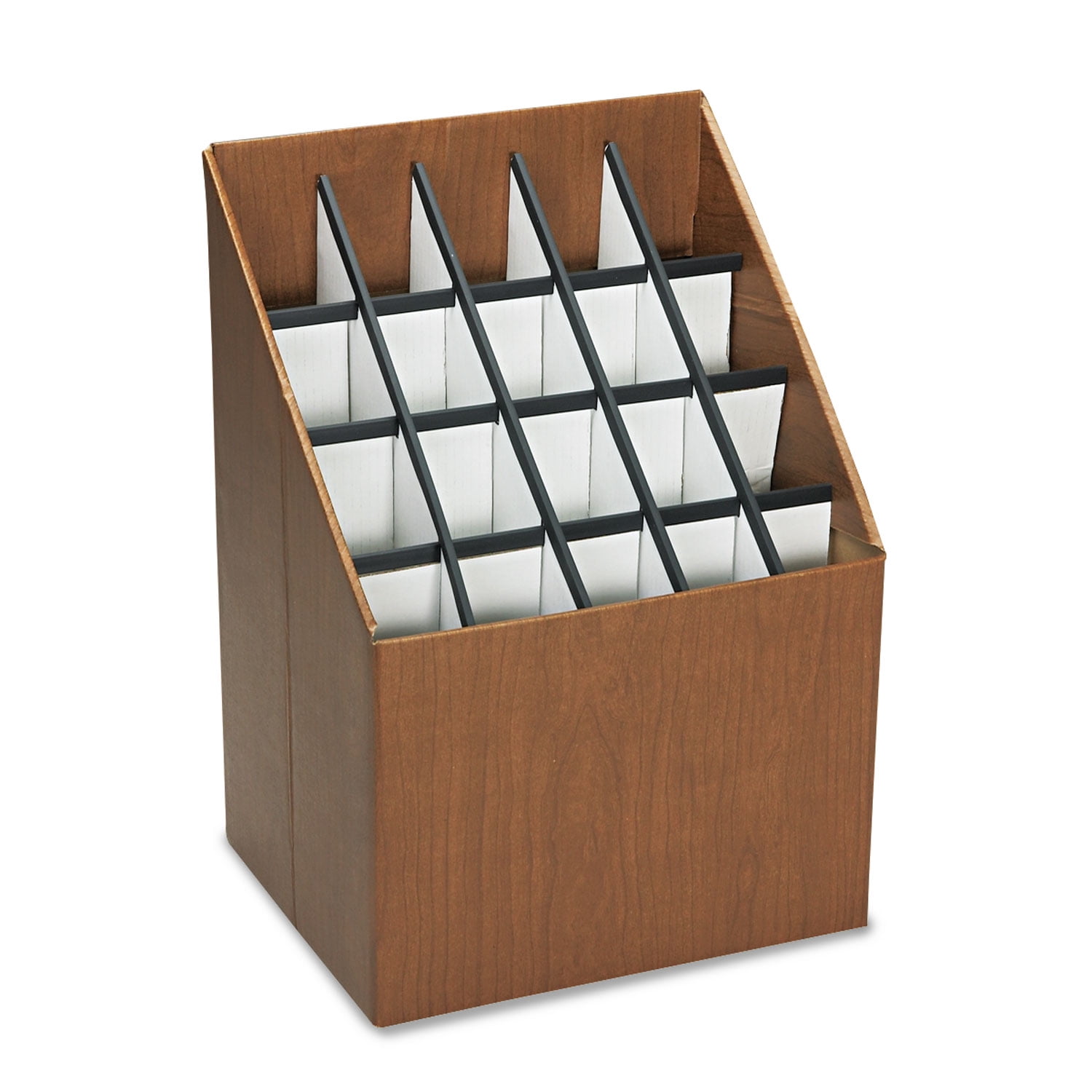 Walnut Woodgrain 20-Compartment Corrugated Roll File Organizer