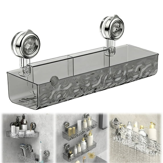 Corrugated Suction Cup Storage Holder, Corner Shower Caddy Organizer, Bathroom Shelf Acrylic Shower Tray, Shelves Inside Floating Shower Wall Shelf Bath Basket Rack, 1 Pcs, 15.03x3.93x5.51"