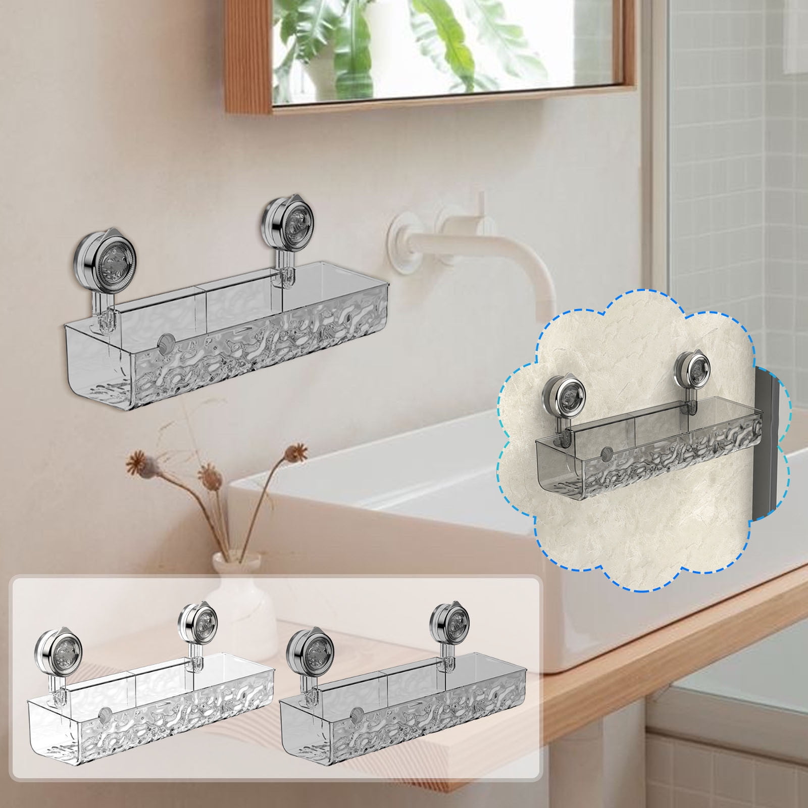Corrugated Suction Cup Storage Rack | Glacier Pattern Acrylic No-Drill ...