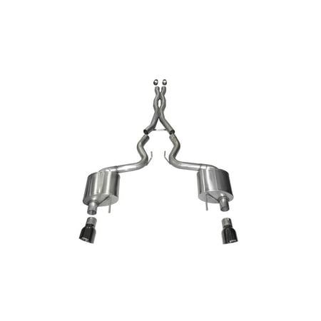 Corsa Performance 14328BLK Xtreme Cat-Back Exhaust System; Dual Rear Exit; 3 in. Dia.; Incl. Mufflers/Pipes/Clamps; Single 4.5 in. Black Pro-Series Tips; Fits select: 2015-2017 FORD MUSTANG GT