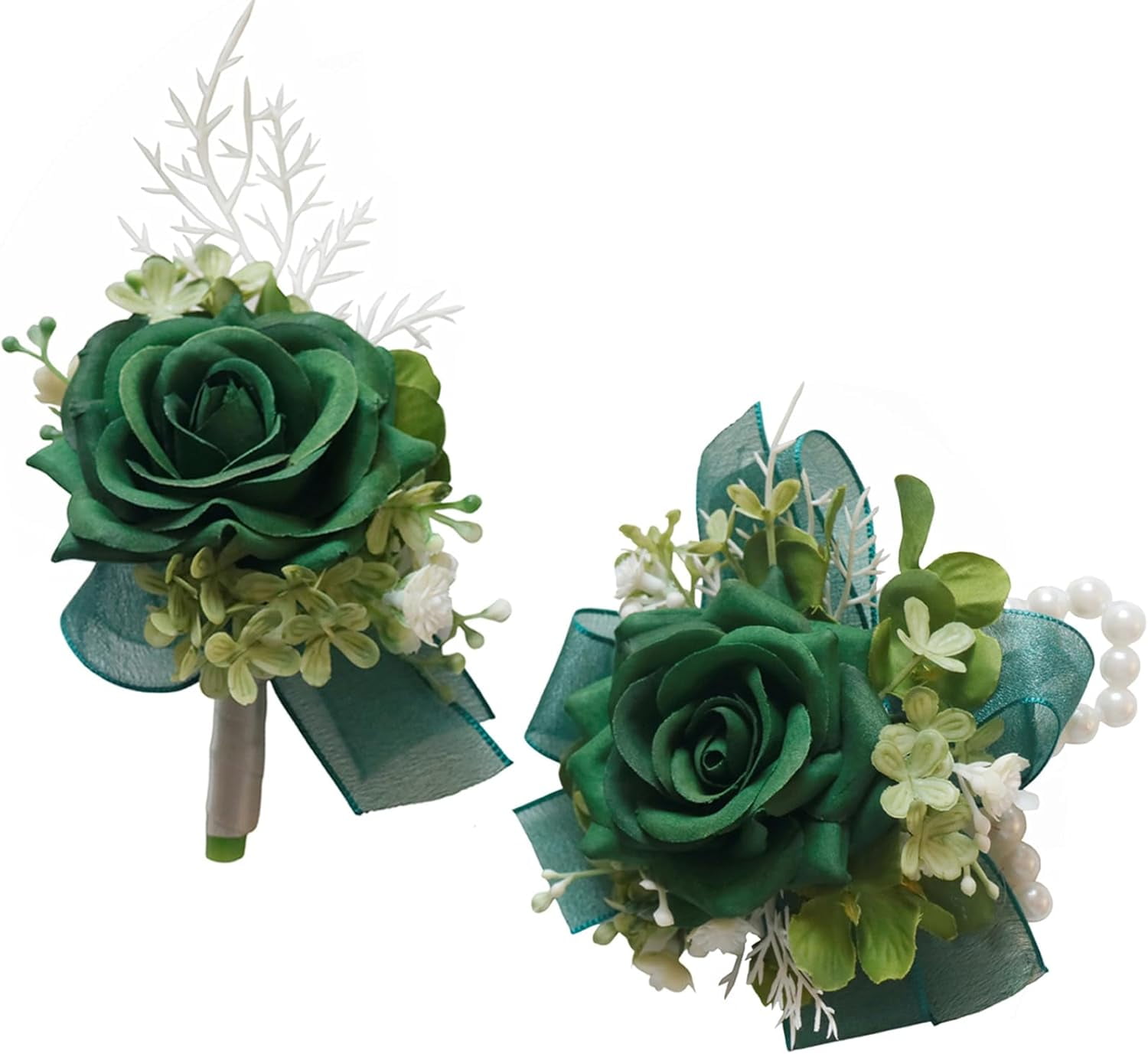 corsage for emerald green dress White Roses and Green Ribbon Bouquet in Los Angeles main image 0