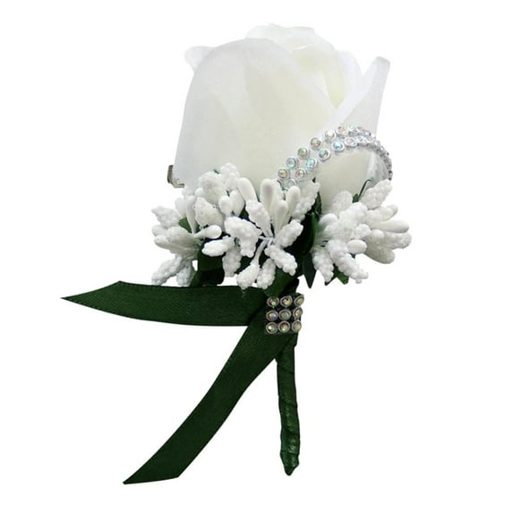 Corsage and Boutonniere Set for Wedding Party Silk Boutonniere for Men Wedding Wrist Corsage Women Bride Suit Party Decor , White and Dark Green