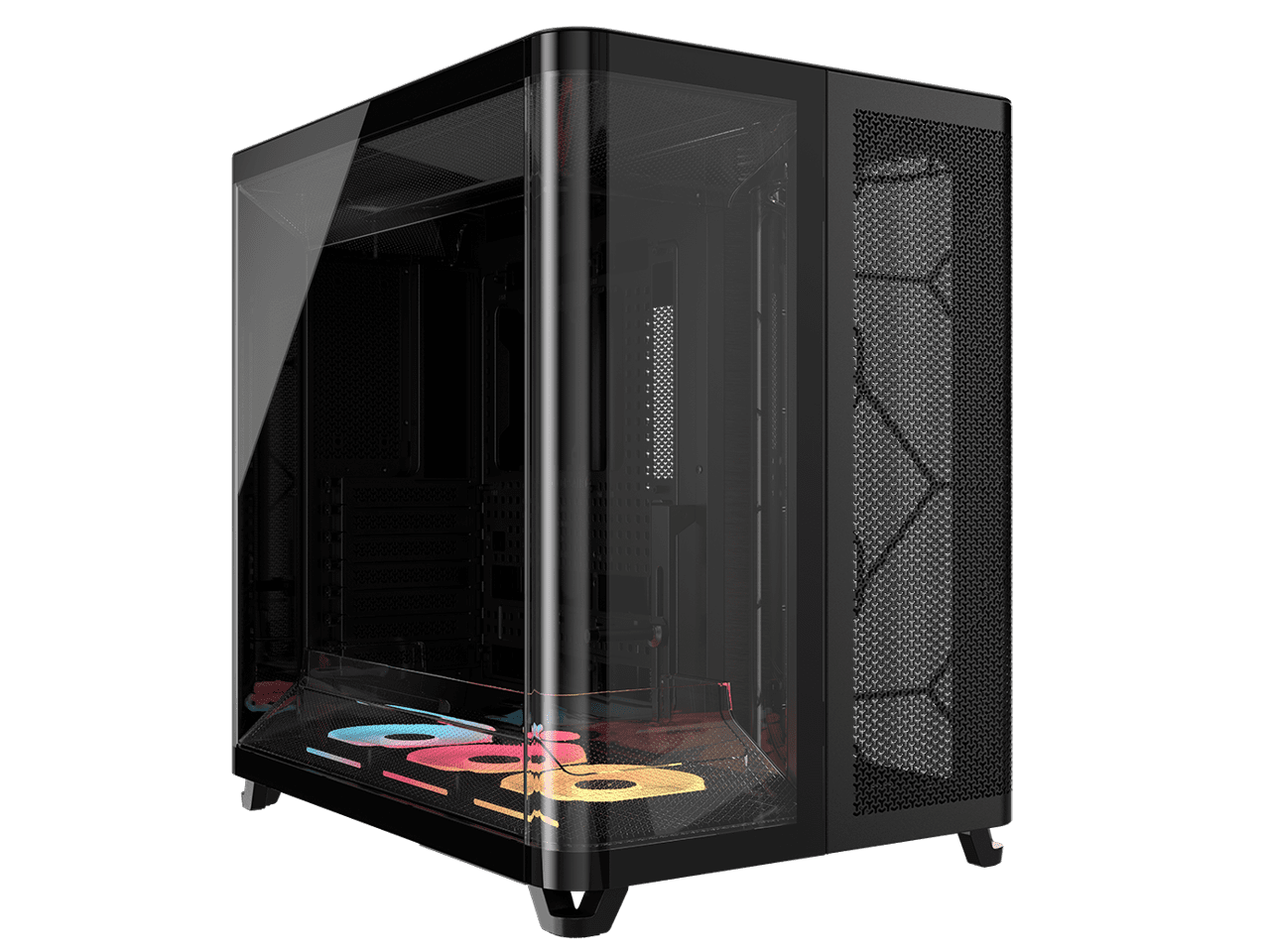Corsair AIR 5400 LX-R RGB iCUE LINK Triple Chamber Mid-Tower PC Case-Black with 3x iCUE LINK LX-R RGB 120mm reverse-rotor fans and System Hub Pre-Installed, BTF Back Plug Motherboard Design