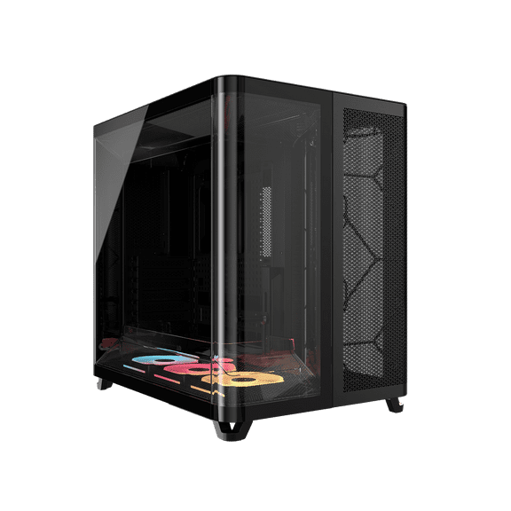 Corsair AIR 5400 LX-R RGB iCUE LINK Triple Chamber Mid-Tower PC Case-Black with 3x iCUE LINK LX-R RGB 120mm reverse-rotor fans and System Hub Pre-Installed, BTF Back Plug Motherboard Design