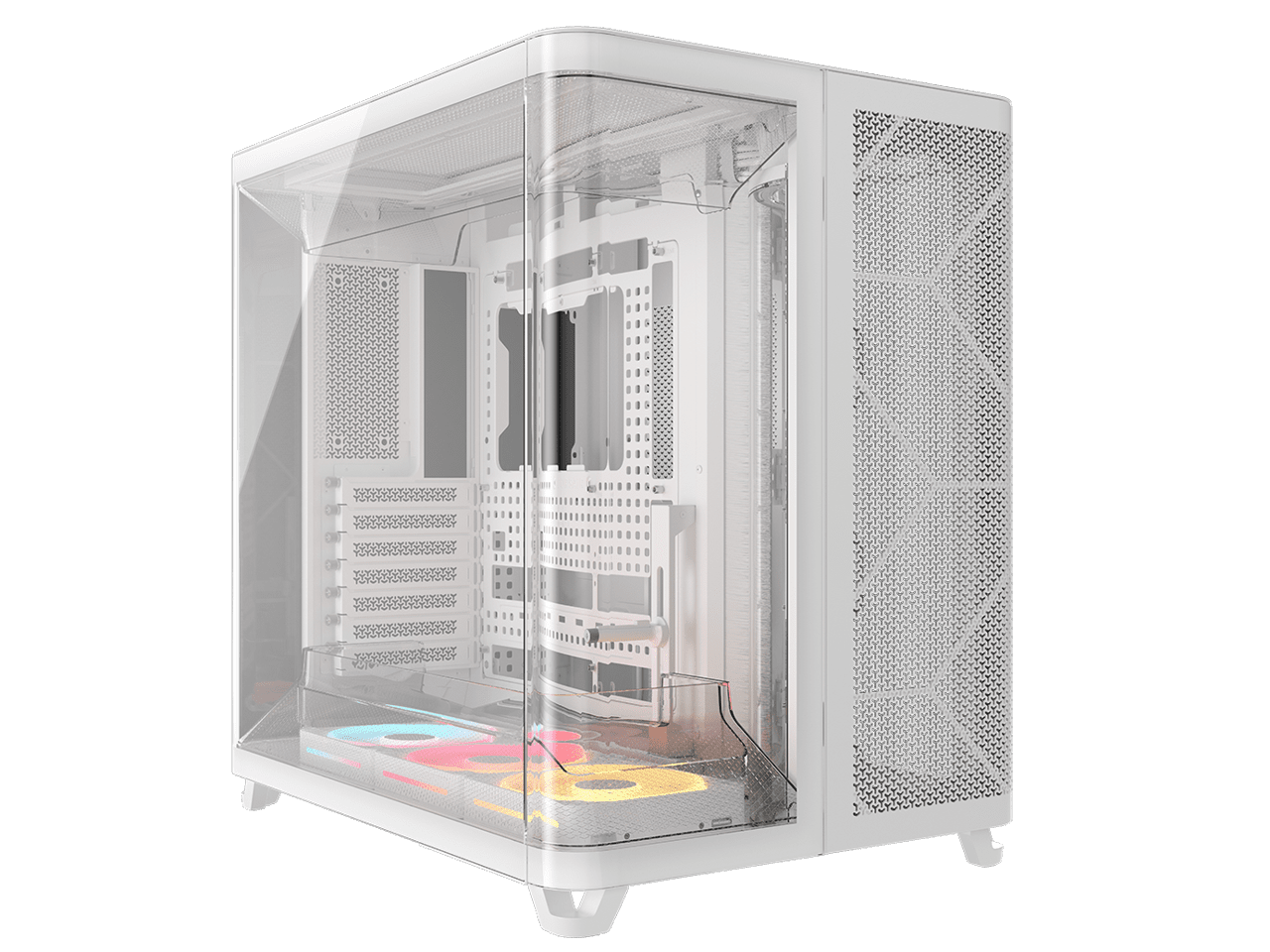 Corsair AIR 5400 LX-R RGB iCUE LINK Triple Chamber Mid-Tower PC Case-White with 3x iCUE LINK LX-R RGB 120mm reverse-rotor fans and System Hub Pre-Installed, BTF Back Plug Motherboard Design
