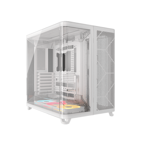 Corsair AIR 5400 LX-R RGB iCUE LINK Triple Chamber Mid-Tower PC Case-White with 3x iCUE LINK LX-R RGB 120mm reverse-rotor fans and System Hub Pre-Installed, BTF Back Plug Motherboard Design