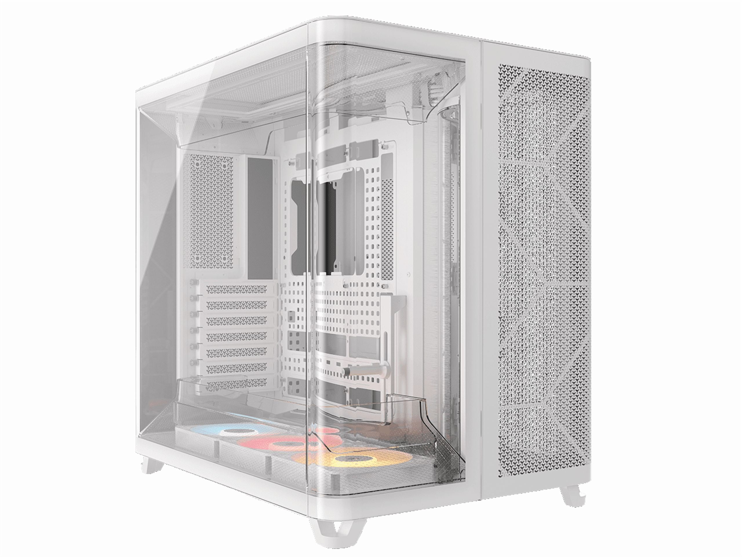 Corsair AIR 5400 RS-R ARGB Triple Chamber Mid-Tower PC Case-White with 3x RS-R 120mm reverse PWM ARGB fans Pre-installed, BTF Back Plug Motherboard Design
