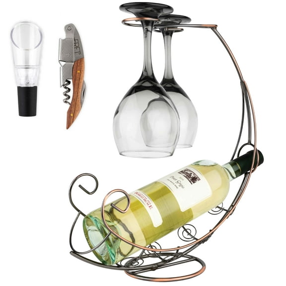 Corsair Design European Style Wine Bottle Holder - Pirate Ship Wine Rack - Corkscrew Wine Bottle Opener and Aerator Pourer Included - Bronze