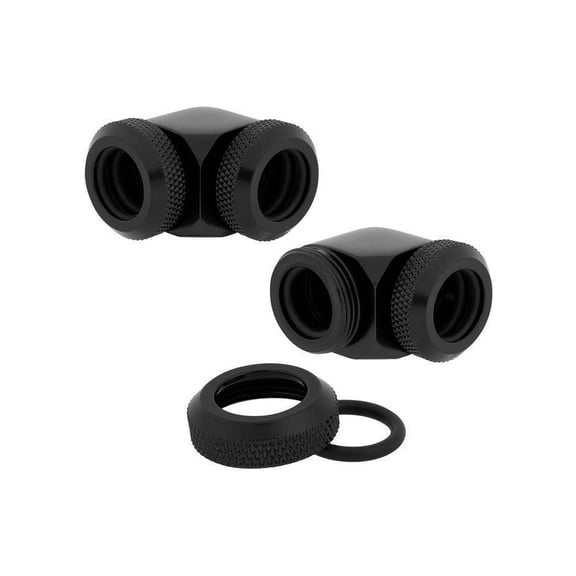 Corsair Hydro X Series XF Hardline 90 Degree Fittings, 12mm OD, Black, 2-pack