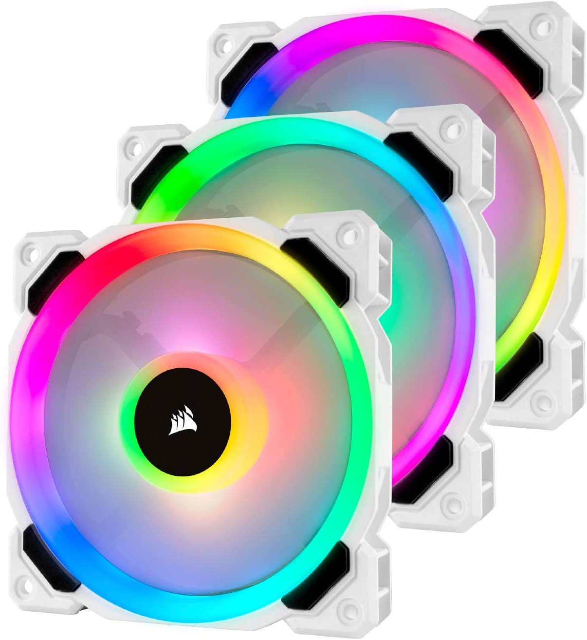 Corsair LL Series CO-9050092-WW LL120 RGB, 120mm Dual Light Loop RGB LED PWM Fan, 3 Fan Pack with Lighting Node PRO, White