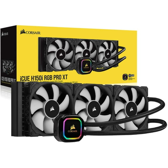 Corsair iCUE H150i RGB Pro XT, 360mm Radiator, Triple 120mm PWM Fans, Advanced RGB Lighting and Fan Control with Software, Liquid CPU Cooler