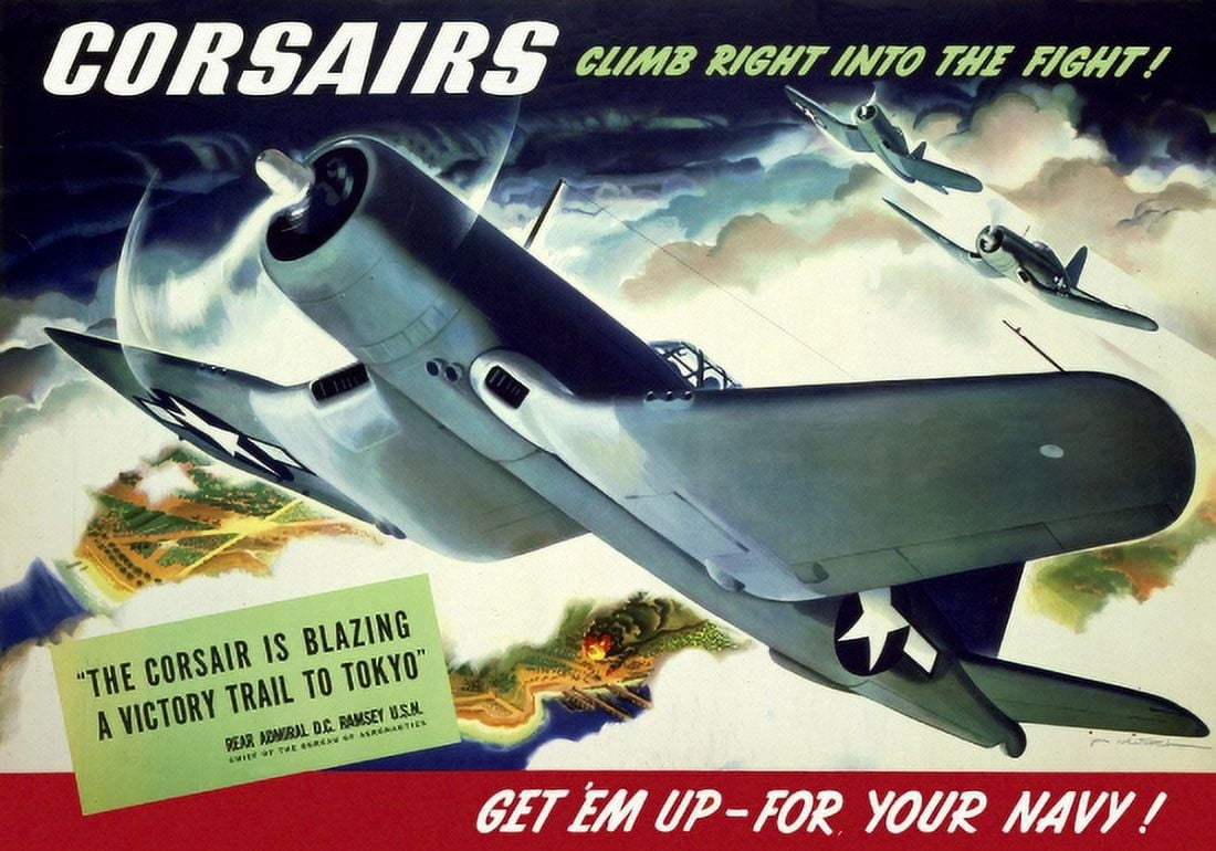 Corsairs Climb Right Into The Fight Get em Up - For Your Navy Jon Whitcomb Canvas Art - (24 x 36)