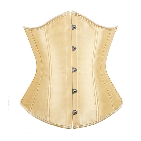 Corset Belt Satin Vintage Underbust Corset Bustier Top Tummy Control Waist Trainer Steel Boned Waist Cincher Corset Beige M