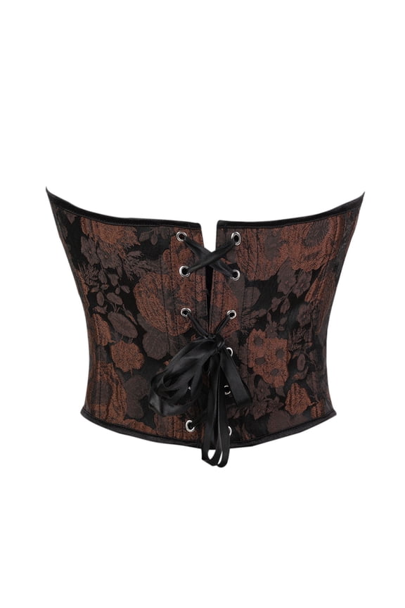 Corset Belt Waist Corset Top Women Open Cup Lace Up Boned Under Bustier Corset Waist Cincher, Brown Size XS