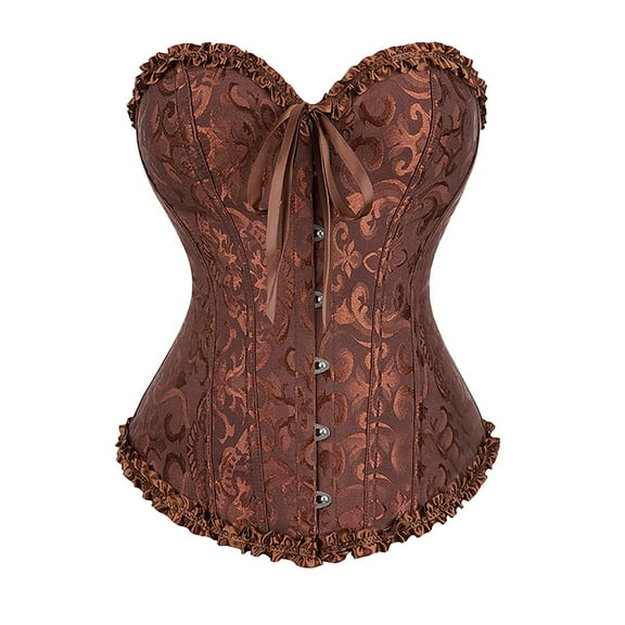 Corset Belt for Women Overbust Bustier Vintage Lace Up Ruffles Halloween with Bow Tie Front Elegant Adjustable Body Shaper for Women Brown XL
