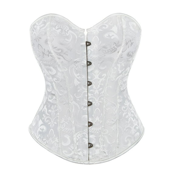 Corset Belt for Women Strapless Vintage Floral Embroidery Patterns Lace Up Halloween Push Up Bustier Elegant Waist&nbsp;Trainer White L