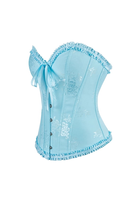 Corset Belt for Women Vintage Ruffles Halloween Boned Bustier Bodysuit with Front Tie Lace Up 1920S Retro Overbust Push Up Corset Shapewear BU2 S