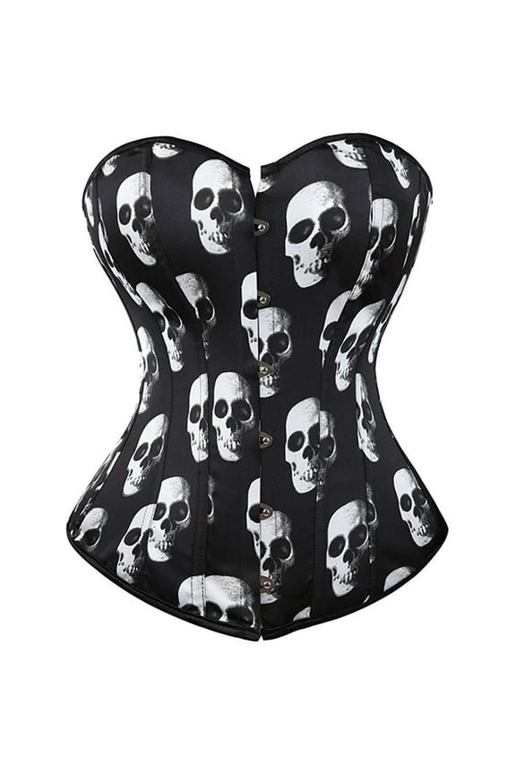Corset Belt for Women Casual Skeleton Printed Lace Up Halloween Cosplay Costume Strapless Slimming Bustier Corset Shapewear Black S