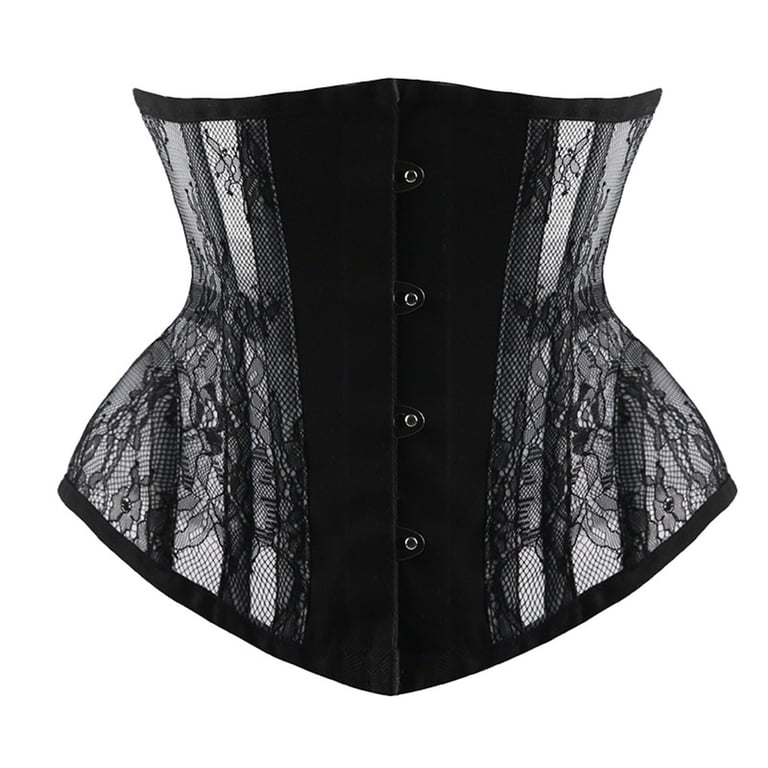 Black Lace-Up Mesh Waist Cincher Belt Edgy Lace-up Corset Belt with Mesh and Buckle Details main image 2
