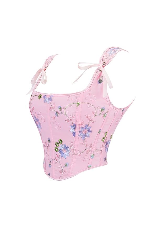 Corset Bra Vintage Elegant Corset Top Boning Support Tummy Control Bustier Shapewear with Floral Embroidery Corset Shapewear Red S