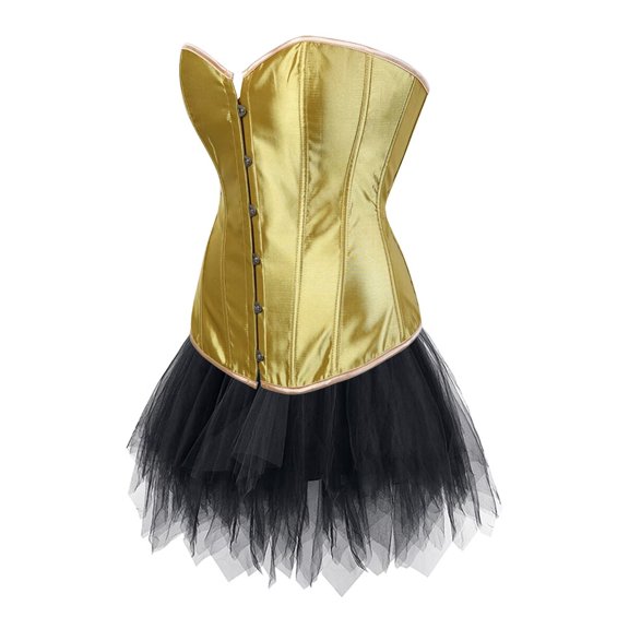 Corset Bustier Set Women Goth Lace 2 Pieces Set Shapewear Lace up Victorian Outfits Female Gold L