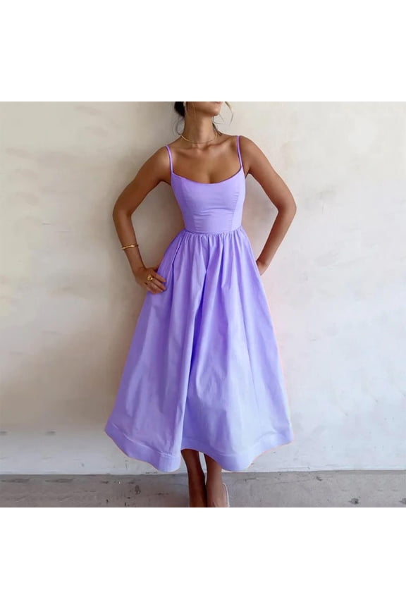 Corset Dress for Women Formal Spaghetti Strap Bustier Midi Dresses Flowy Pleated Hem Corset Sundress