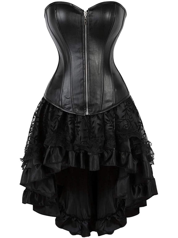 Corset for Women Leather Bustiers 2 Pieces Lingerie Upnk basques burlesque Costume Halloween Black S
