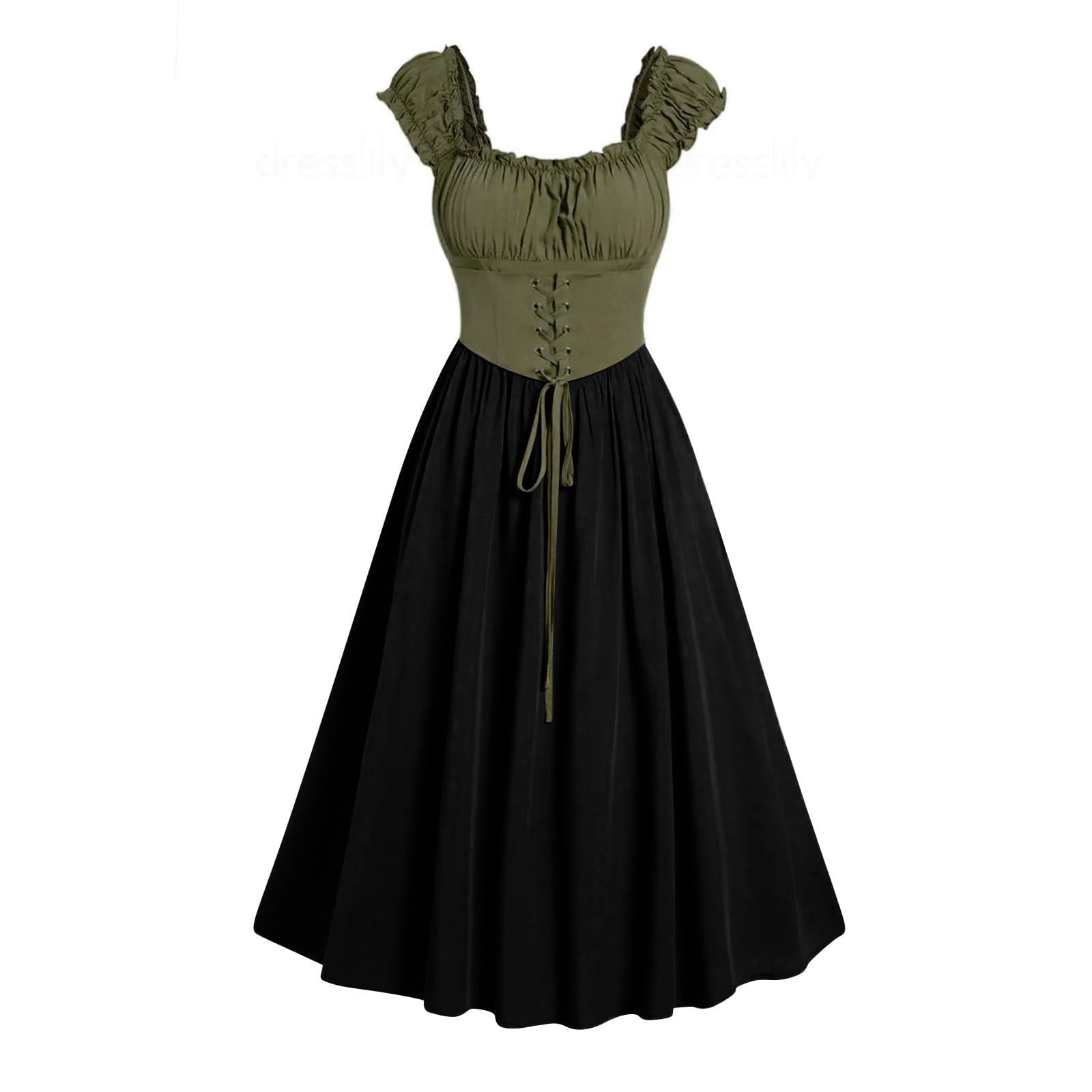 Corset Dress for Women Medieval Renaissance Lace Up Ruffled Sleeveless Gohtic Dresses Halloween Cosplay Costume