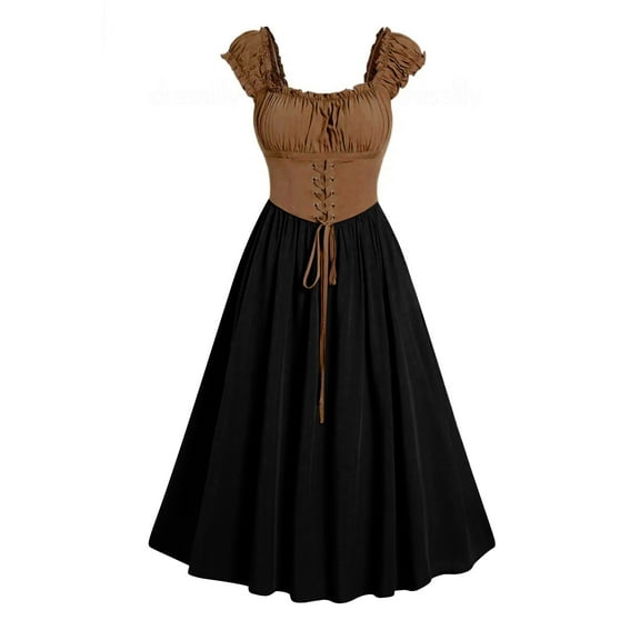 Corset Dress for Women Renaissance Cottagecore Dress Sleeveless Lace Up Midi Summer Dresses
