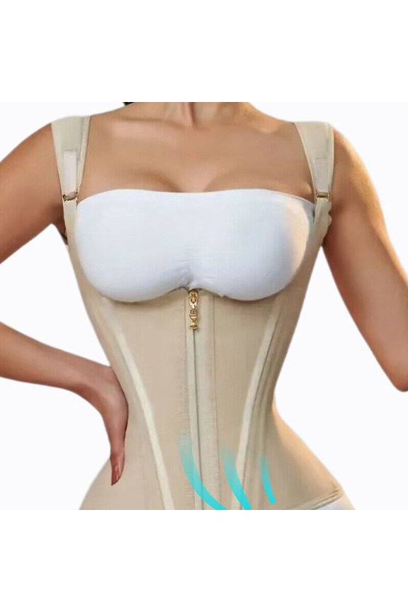 Corset Latex Waist Trainer Corset Zippered Tummy Control Sport Workout Body Shaper with 15 Bones Womens Corset Top Beige XS