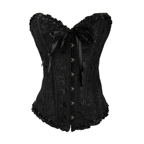 Corset Lingerie Elegant Jacquard Corset Front Hook Closure Tummy Control Bustier Corsets for Women Black XXL