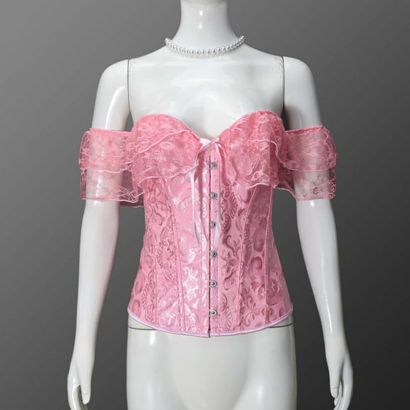 Corset Overbust, Strap Shapewear for Women Tight Fitting Waist Cinching Corset New Bustier Corset Shapewear Style B-15 Pinky L