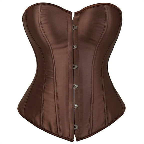 Corset Top Bustier Renaissance Lace up Lingerie Women Overbust Satin 01-Brown XXXXL