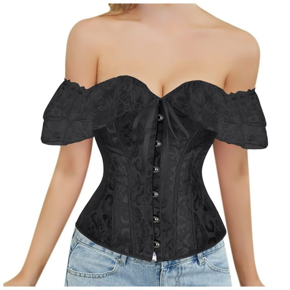 Corset Top Bustier for Women with Sleeve Plus Size off The Shoulder Waist Cincher Lingerie Shapewear