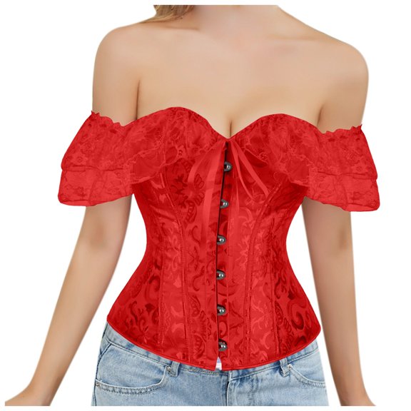 Corset Top Bustier for Women with Sleeve Plus Size off The Shoulder Waist Cincher Lingerie Shapewear