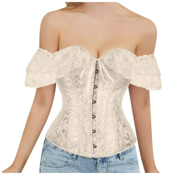 Corset Top Bustier for Women with Sleeve Plus Size off The Shoulder Waist Cincher Lingerie Shapewear