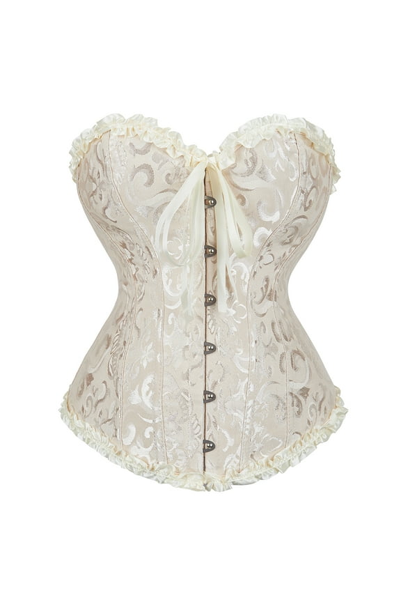 Corset Top Bustiers for Women Lace Up Ovebust Victorian Corset Plus Size Vintage Corsets Beige 2XL