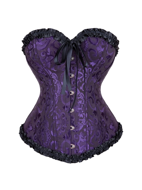 Corset Top Bustiers for Women Lace Up Ovebust Victorian Corset Plus Size Vintage Corsets Black Purple XL