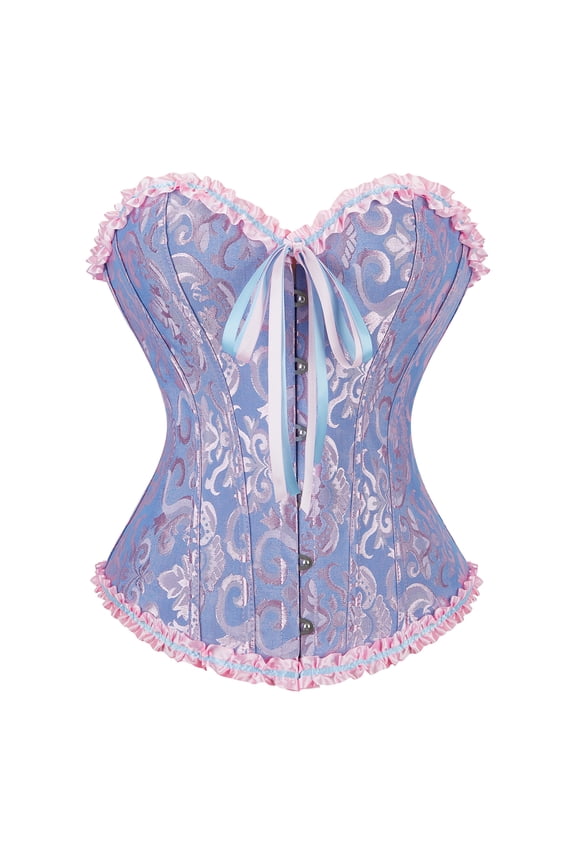 Corset Top Bustiers for Women Lace Up Ovebust Victorian Corset Plus Size Vintage Corsets Blue 6XL