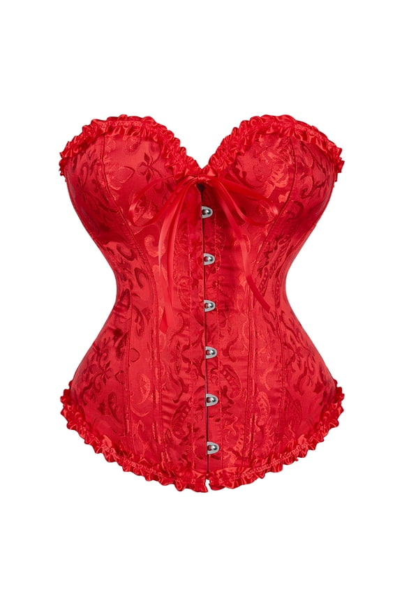 Corset Top Bustiers for Women Lace Up Ovebust Victorian Corset Plus Size Vintage Corsets Red 2XL