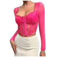 thumbnail image 1 of Corset Top Going Out Outfits for Women Women's Long Sleeve Lace Mesh Crop Top Sexy Corset Slim Fit Square Neck Solid Color Top, 1 of 9
